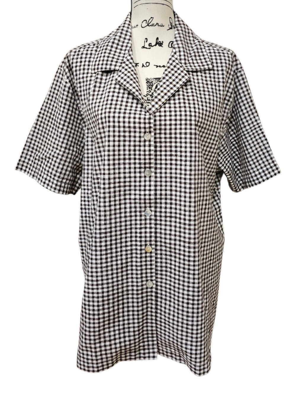 C.D. Daniels Brown & White Checkered Gingham Button Front Shirt